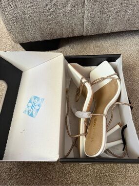 Fashion Nova White and Gold Lace-Up High Heel Sandals